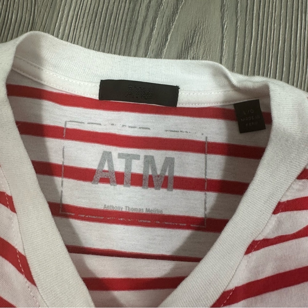 ATM Anthony Thomas‎ Melillo Red White Striped Long Sleeve Cotton Top Size L - Picture 5 of 6